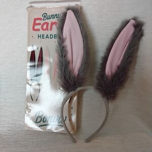 Pink and Gray Bunny Ear Headband, Not Floppy, 14" Unisex Furry Not Fuzzy